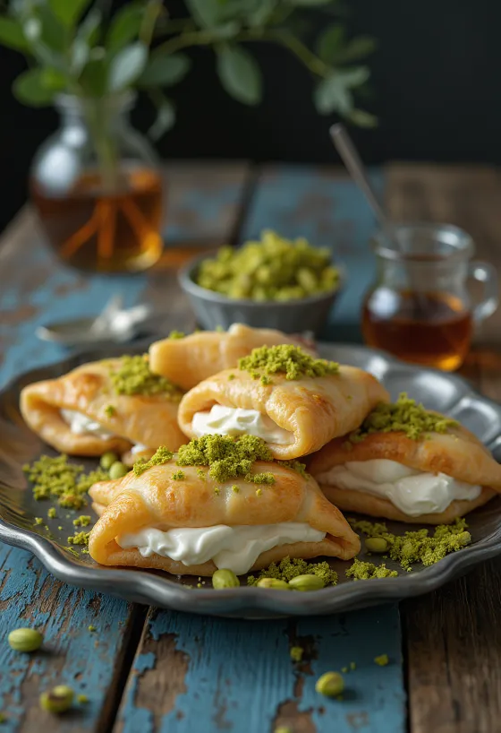 Atayef arab pancakes served