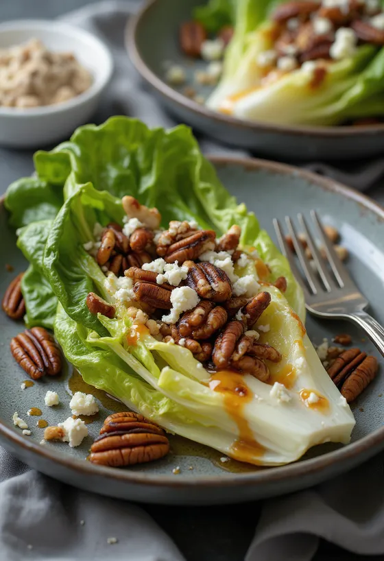 Grilled romaine salad with pecans