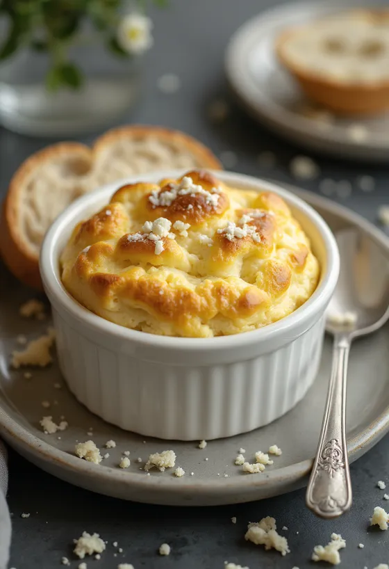 Feta cheese soufflé served