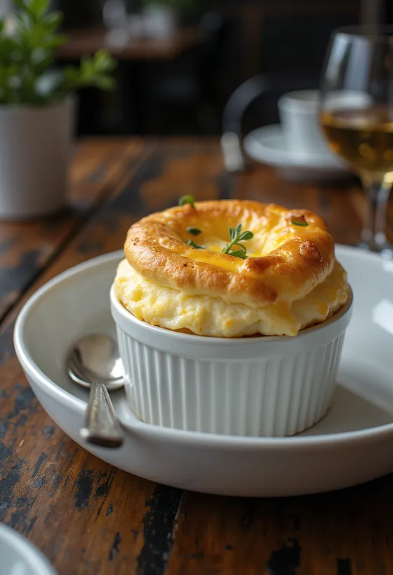 Garlic and Cheddar Cheese Soufflé served