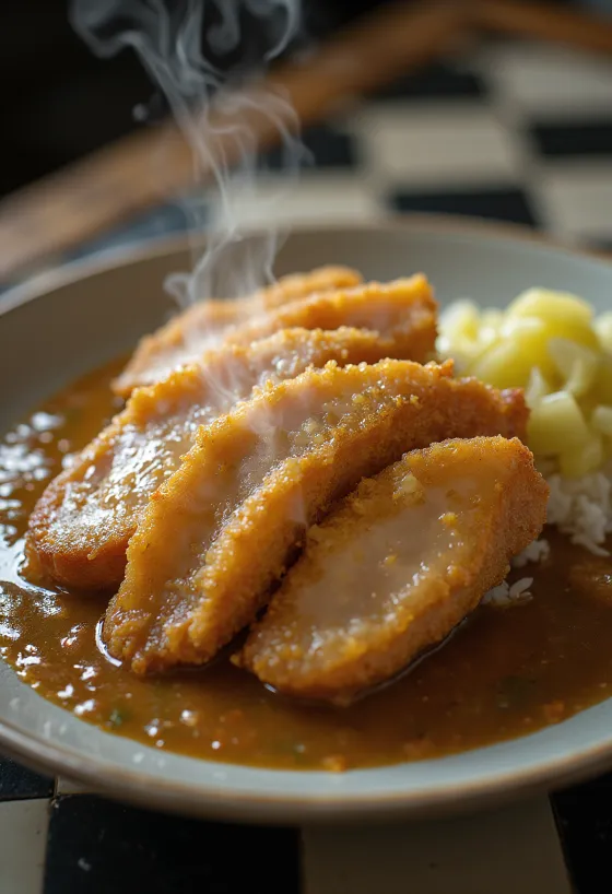 Katsu Curry, crispy breaded pork cutlet with Japanese curry sauce