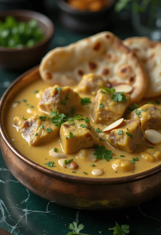 Lamb korma served in a bowl