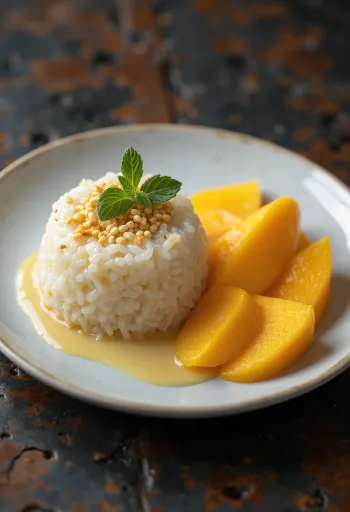Mango sticky rice served on a plate