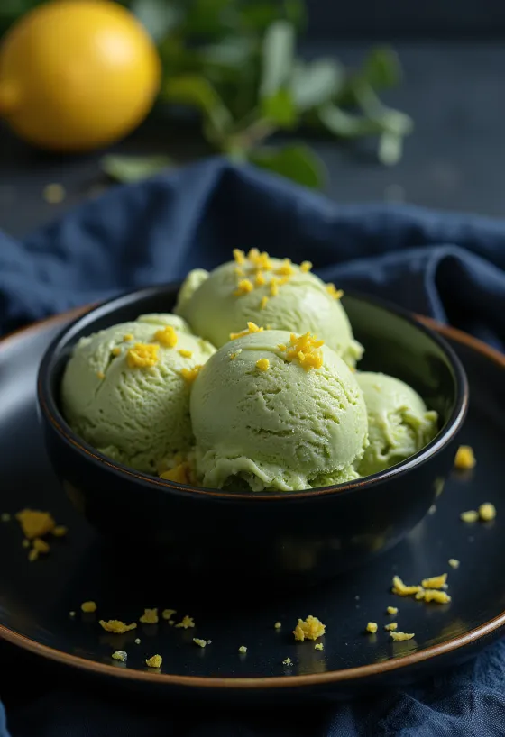 Green Tea and Lemon ice cream scoop
