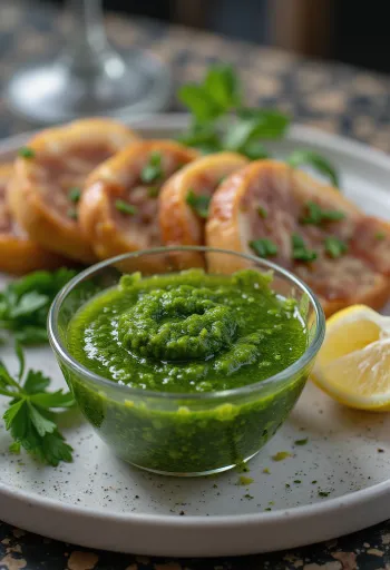 Bowl of green Chimichurri sauce