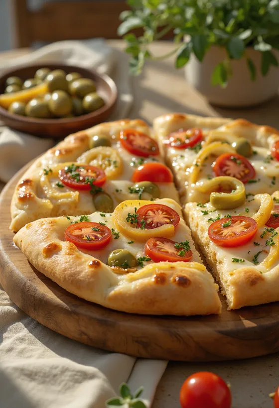 Mediterranean vegetable focaccia served