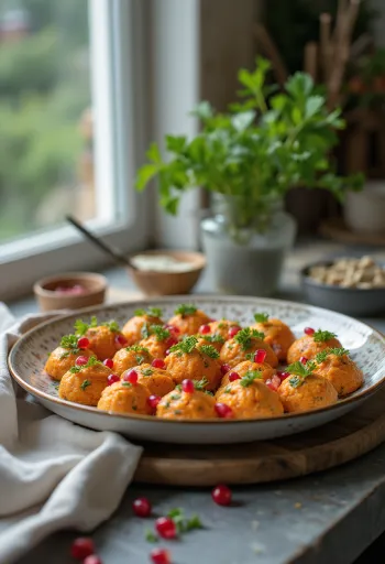 Pkhali with carrots, served with walnuts and fresh cilantro