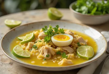 Soto Ayam with lime wedges and egg