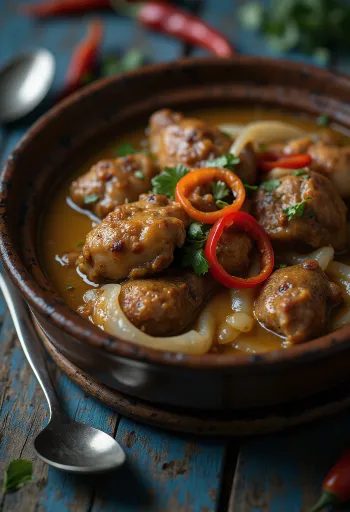 Chicken Adobo with Coconut Milk, served with rice and cilantro