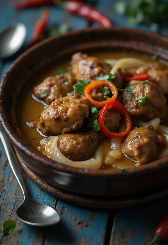 Chicken Adobo with Coconut Milk, served with rice and cilantro