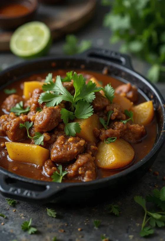 Carapulcra with beef, rich stew with potatoes and corn flour