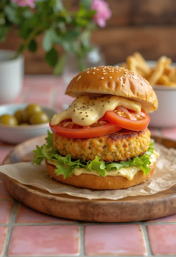 Chickpea burger with fresh vegetables