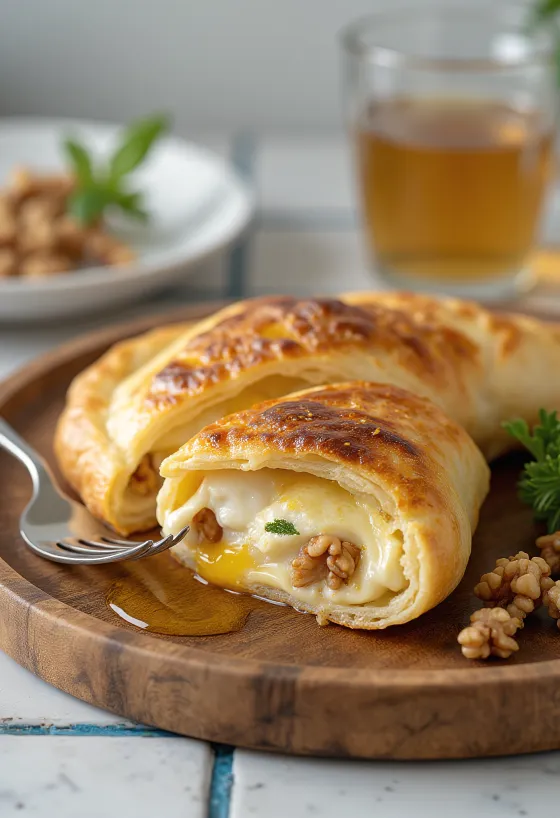 Freshly baked goat cheese and walnut calzone