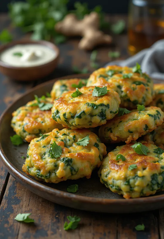 Spinach Pakora, golden brown and crispy bites served