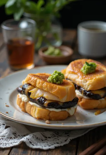 Grilled eel sandwich with sweet soy glaze and fresh cilantro