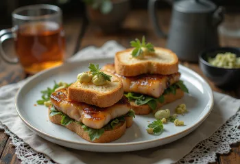 Grilled eel sandwich with sweet soy glaze and fresh cilantro