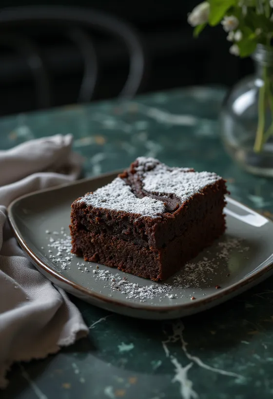 Slices of chocolate snack cake dusted with sugar