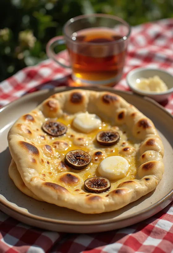 Fig stuffed naan bread served