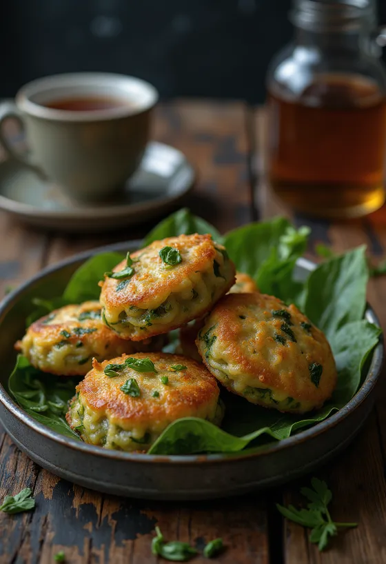 Freshly made Palak Bhaji, crispy spinach balls