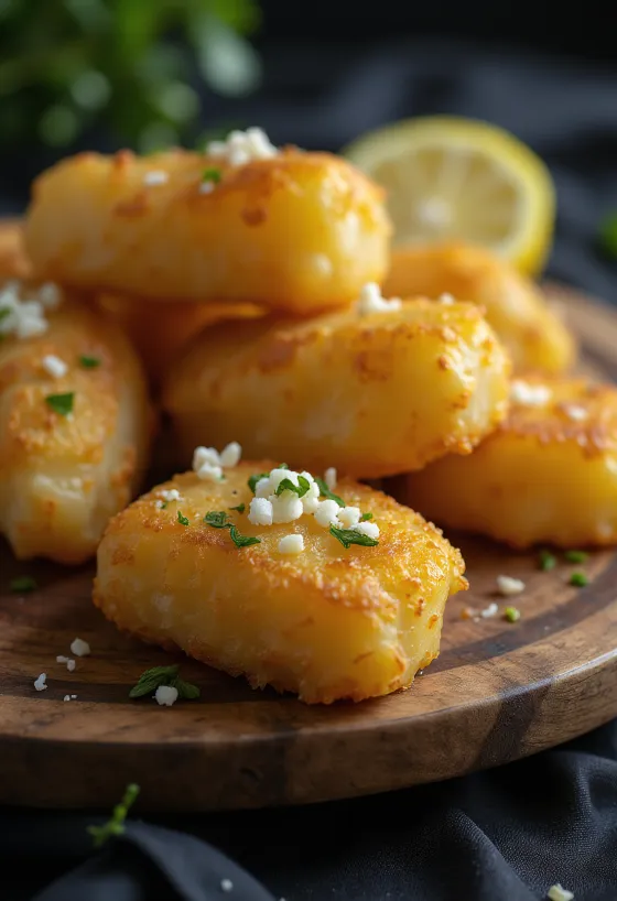 Yuca Frita with garlic sauce, served with parsley