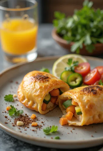 Vegetable empanadas, golden brown pastry filled with diced garden vegetables