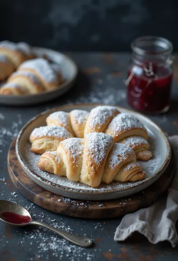 Snow crescents dusted with powdered sugar on holiday table