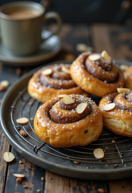Swedish Cardamom Buns with almond filling and pearl sugar