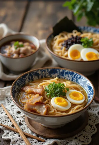 Tsukemen with cold noodles and hot dipping broth