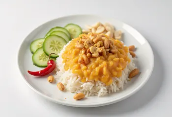 Vegan Nasi Lemak served with coconut rice and fresh vegetables