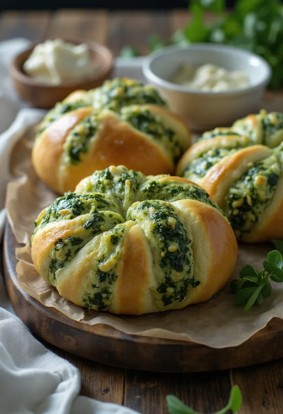 Freshly baked green spinach buns