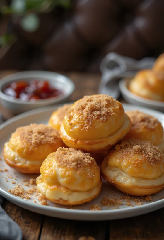 Æbleskiver sprinkled with cinnamon sugar, freshly served