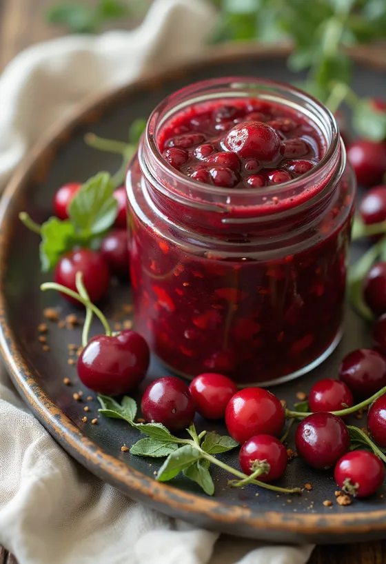 Spicy cranberry sauce served in a glass bowl