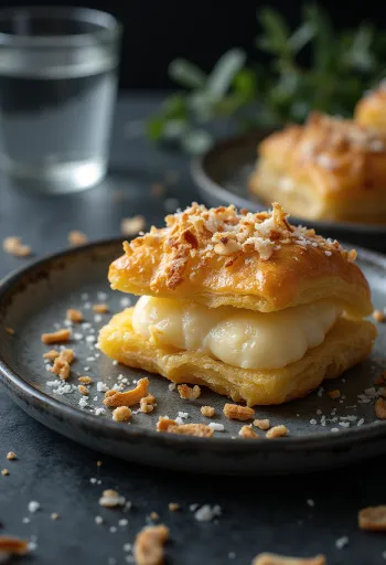 Coconut Galaktoboureko, golden baked phyllo with coconut custard filling