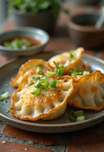 Yuba potstickers served with fresh ginger vinegar