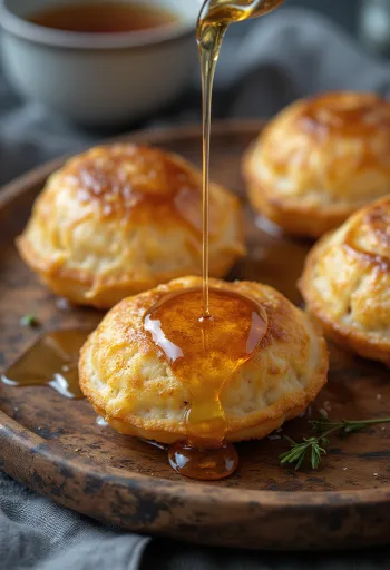 Æbleskiver sweetened with honey, fresh and soft balls served