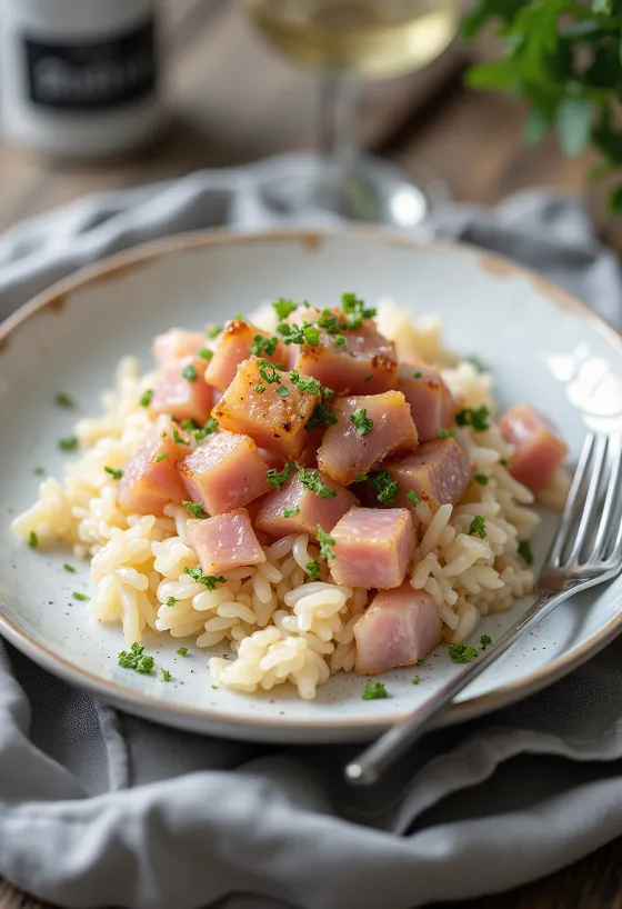 Smoked ham with steamed rice