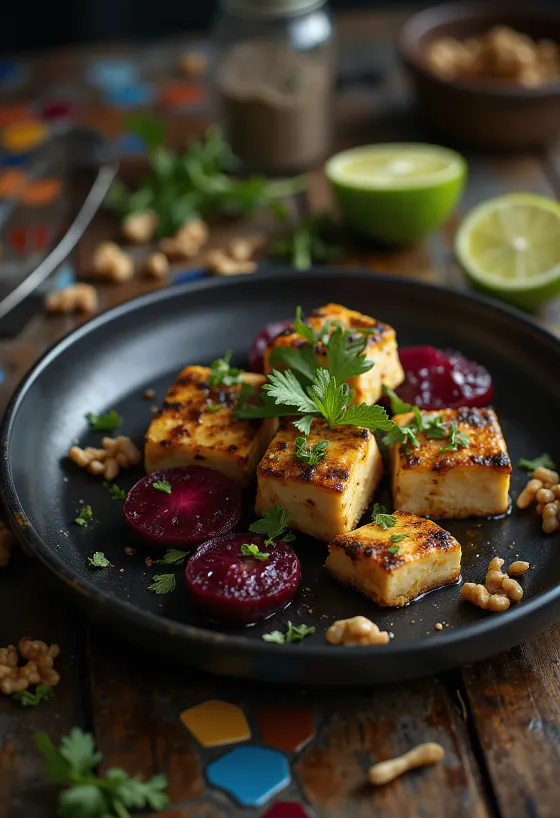 Spicy lime tofu with beet salad
