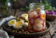 Jar of spicy pickled eggs
