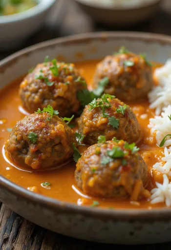 Lamb Kofta Curry served with fresh cilantro