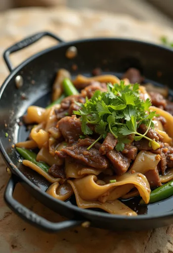 Beef and yuba stir-fry with soy sauce and vegetables