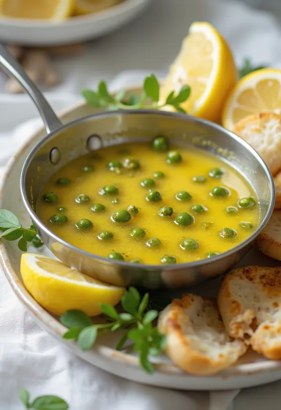 Green peppercorn lemon butter sauce served