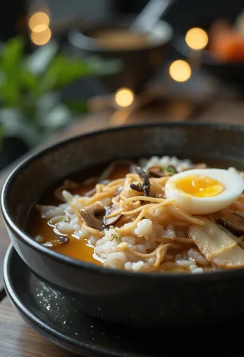 Zosui served with mushrooms