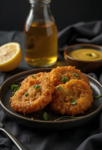 Acarajé with honey-mustard sauce, garnished with fresh cilantro