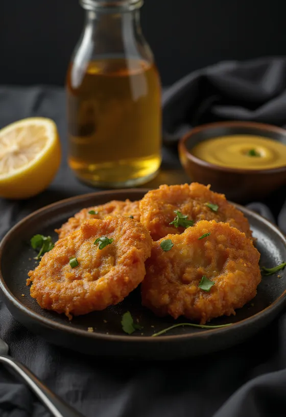 Acarajé with honey-mustard sauce, garnished with fresh cilantro