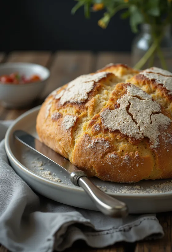 Freshly baked Broa Portuguese cornbread