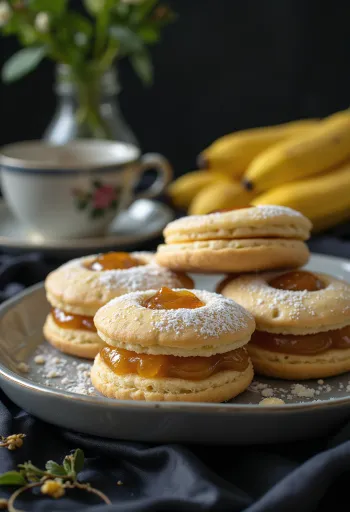 Lemon banana linzer cookies served