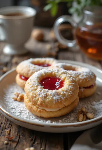 Heart shaped walnut linzer cookies