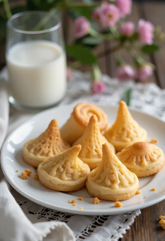 Cardamom Krumkake, freshly baked and dusted with powdered sugar