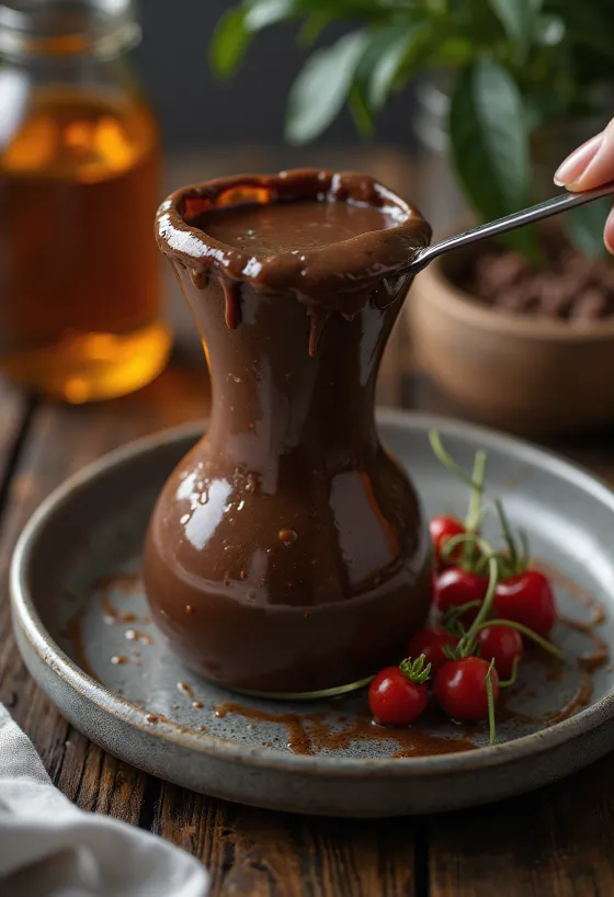 Chocolate chili sauce with fruit