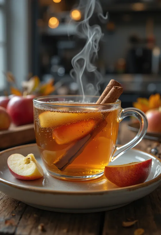 Spiced apple cider with orange slices and cinnamon sticks
